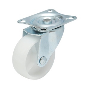 Roata pivotanta 65x23mm fara frana, polipropilena alba, placa otel 70x58mm 35kg, DISVF89