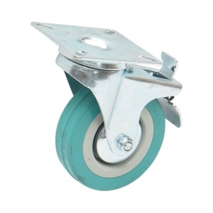 Roata pivotanta 75x21mm cu frana, cauciuc plin albastru, placa otel 65x65mm 45kg, DISVF82 - Img 5