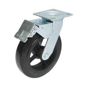 Roata pivotanta industriala 200x50mm cu frana, cauciuc plin negru, placa otel 115x100mm 220kg, DISVG31