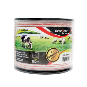 Rola banda rosu-alb fi 10mm, 4x0.16mm SS, 13Ohm/m 250m gard electric, Cod: BK87657,Brand: BRECKNER GERMANY - Img 2