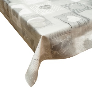 Rola fata de masa decorativa PVC 1.37x20m, grosime 0.18mm, textil 45 g/mp, model inimi gri Breckner Germany - Img 3