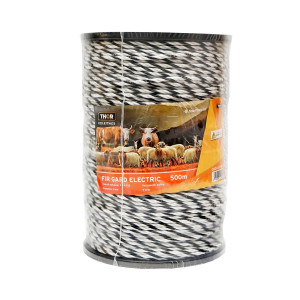 Rola fir alb-negru fi 4mm insertie metalica 3x0.2mm SS, rezistenta 9 Ohm/m, 500m gard electric, Cod: 87TH623, Brand: THOR - Img 1