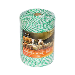 Rola fir alb-verde fi 2.5mm insertie metalica 4x0.2mm SS, rezistenta 7 Ohm/m, 500m gard electric, Cod: 87TH576, Brand: THOR - Img 1