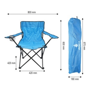 Scaun camping pliabil albastru cu suport pahar, husa transport, structura metalica 50x80x80cm, BK99241 - Img 6