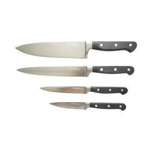 Set 4 cutite bucatarie profesionale, lama otel 5Cr15MoV, maner ABS negru Breckner Germany, AAA381
