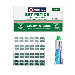 Set 48 petice vulcanizare ovale 24x35mm + 1 tub adeziv 20ml pentru camere de aer M-48 Michel, DISWL18
