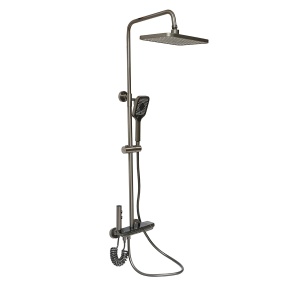 Set dus multifunctional cu termostat, afisaj digital temperatura apa, 4 functii de curgere a apei, pipa cada, dus dreptunghiular, dus de mana, dus bideu, gri , Cod: BK79260 - Img 1