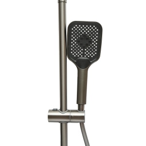 Set dus multifunctional cu termostat, afisaj digital temperatura apa, 4 functii de curgere a apei, pipa cada, dus dreptunghiular, dus de mana, dus bideu, gri, Cod: BK79261 - Img 5