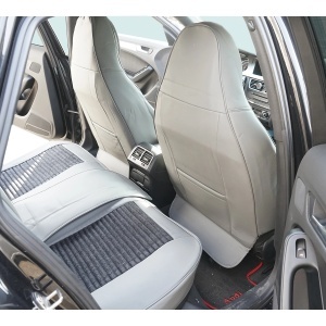 Set huse scaune auto Premium Crem-Gri universale, design sport ergonomic, piele ecologica cu insertii textile, fata + spate 11 piese, DISVG57 - Img 6