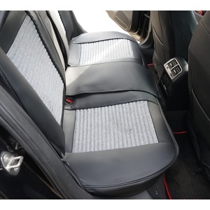 Set huse scaune auto Premium Negru-Gri universale, design sport ergonomic, piele ecologica cu insertii textile, fata + spate 11 piese, DISVG59 - Img 8