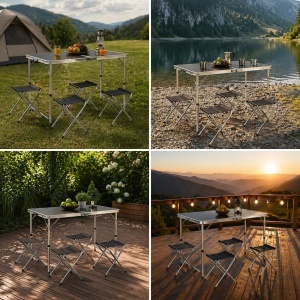 Set masa pliabila camping cu 4 scaune din aluminiu, portabila tip valiza, reglabila pe inaltime 120x60cm Breckner Germany, BRECKNER GERMANY, BK99229 - Img 6