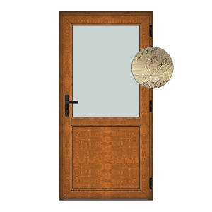 Usa Hamburg, PVC & termopan, 70x200cm, maro, stejar auriu, dreapta, Klass, 6cm, 4 camere, sticla delta bronz mat