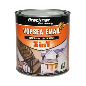 Vopsea email anticoroziva 3 in 1 alb mat pe baza de solvent, direct pe rugina, interior si exterior 1L Breckner Germany, BK89005