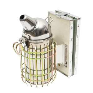 Afumator albine din otel inox cu cilindru scut termic si burduf din piele 210mm, Cod: DISKR11 - Img 3
