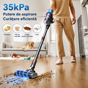 Aspirator vertical fara fir 300W, putere aspirare 35 kPa, baterie 2000mAh, recipient praf 800ml, 3 moduri de aspirare, ecran tactil LED, motor brushless, perie iluminata LED, BK00492 - Img 13