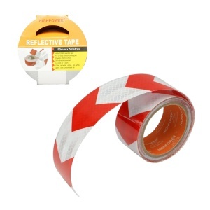 Banda reflectorizanta rosu-alb cu sageata autoadeziva 50mm x 5m HighPower, AAA171
