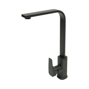 Baterie chiuveta bucatarie negru mat cu pipa inalta patrata, monocomanda, aliaj zinc, furtunuri incluse, DISVM25