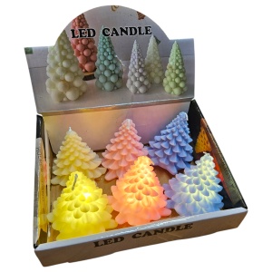 Brăduț decorativ cu lumină LED alb cald – 8 cm, culori pastel - albastru - Img 3