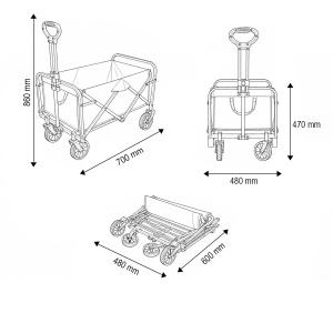 Carucior transport pliabil de gradina si camping cu roti, maner extensibil, cadru metalic, material textil 70x48x47cm Breckner Germany, BRECKNER GERMANY, BK99227 - Img 7