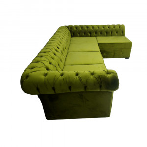 Chesterfield Hosszabbítható Colcolcolar, 300x195x75cm, 6 ülés, Velutto 9 Olive , "L" alakú, jobbra, Glasspandoor - Img 2