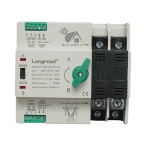 Comutator ATS 220V monofazat, separator automat de la panouri fotovoltaice la retea LRQ5-100/2P 100A Longroad, BK76023