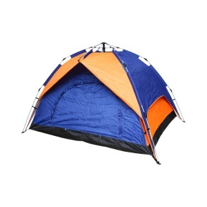 Cort camping 2 persoane albastru-portocaliu pliabil automat pop-up 2 intrari, impermeabil cu protectie UV si plasa anti-insecte 200x200x145cm, BRECKNER GERMANY, BK76203B