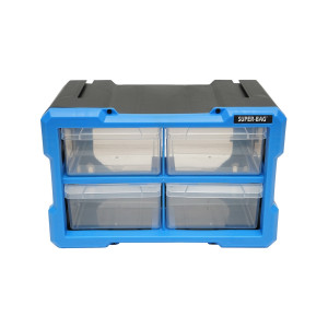 Cutie depozitare albastra din plastic modulara, 4 sertare 58x266x170mm, Cod: BK78047A, Breckner Germany