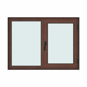 Fereastra 150x110cm, 2 canate, maro, nuc, dreapta si rabatare, Klass, 7cm, 6 camere, 2 garnituri