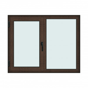 Fereastra 150x120cm, 2 canate, wenge (tabac), stanga si rabatare, Klass, 7cm, 6 camere, 2 garnituri