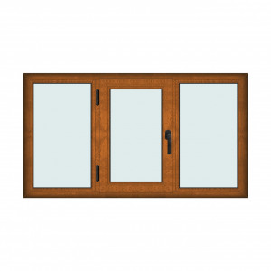 Fereastra 180x100cm, 3 canate, maro, stejar auriu, stanga si rabatare, Klass, 7cm, 6 camere, 2 garnituri