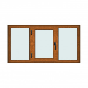 Fereastra 190x100cm, 3 canate, maro, stejar auriu, stanga si rabatare, Klass, 7cm, 6 camere, 2 garnituri