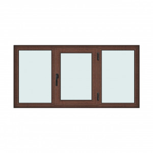 Fereastra 200x100cm, 3 canate, maro, nuc, dreapta si rabatare, Klass, 7cm, 6 camere, 2 garnituri