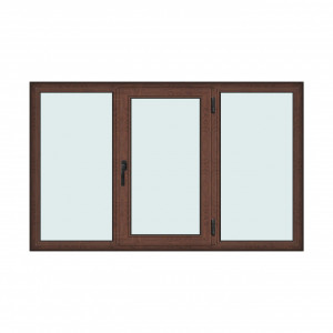 Fereastra 210x130cm, 3 canate, maro, nuc, dreapta si rabatare, Klass, 7cm, 6 camere, 2 garnituri