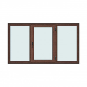 Fereastra 230x130cm, 3 canate, maro, nuc, dreapta si rabatare, Klass, 7cm, 6 camere, 2 garnituri - Img 1
