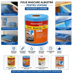 Folie protectie vopsit si zugravit cu banda adeziva albastra 550mm x 25m HighPower, AAA134 - Img 4