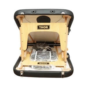 Masa de masaj pliabila portabila 2 zone, cadru lemn, spuma 5cm, inaltime 55-76cm, piele ecologica neagra 60x213cm THOR, THOR, 40TH433 - Img 5