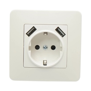 Priza schuko alba incastrata 220V, 16A, 2xUSB 5V 2.1A, PC 80x80mm, DISRP51 - Img 2