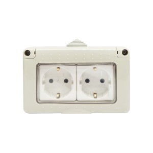 Priza schuko dubla aplicata PT IP55, 16A, 250V cu impamantare si protectie , Cod: BK69698, Marca: BRECKNER GERMANY - Img 1