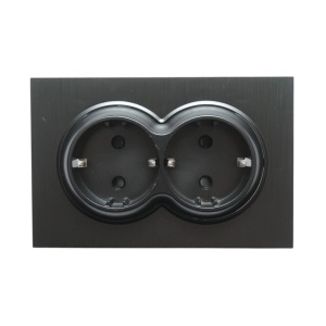 Priza schuko dubla neagra incastrata 220V, 16A, ABS 83x150mm, DISRP41 - Img 2