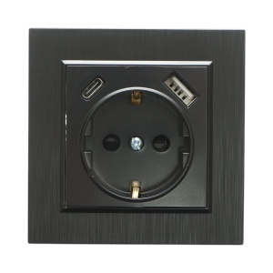 Priza schuko neagra incastrata 220V, 16A, 2xUSB A+C 5V 2.1A, ABS 80x80mm, DISRP40 - Img 2