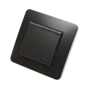 Priza schuko neagra incastrata 220V, 16A, PC cu capac de protectie IP44 80x80mm, DISRP69