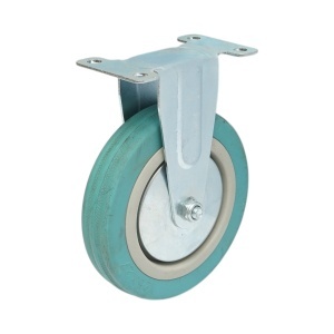 Roata fixa 125x27mm fara frana, cauciuc plin albastru, placa otel 100x59mm 60kg, DISVF79