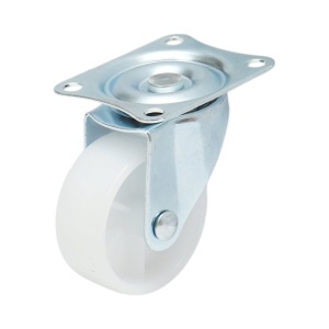 Roata pivotanta 50x22mm fara frana, polipropilena alba, placa otel 58x47mm 30kg, DISVF88