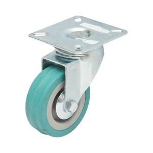 Roata pivotanta 65x19mm fara frana, cauciuc plin albastru, placa otel 65x65mm 35kg, DISVF71
