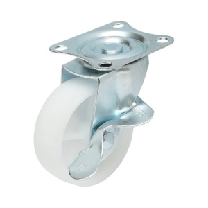 Roata pivotanta 73x25mm cu frana, polipropilena alba, placa otel 70x58mm 45kg, DISVG01