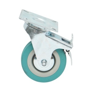 Roata pivotanta 75x21mm cu frana, cauciuc plin albastru, placa otel 65x65mm 45kg, DISVF82 - Img 2