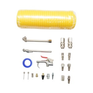 Set 20 accesorii compresor aer cu furtun spiralat, pistol suflare, conectori, duze si cuple rapide universale, DISRK49