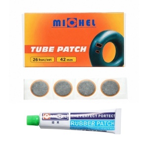 Set 26 petice vulcanizare rotunde 42mm + 1 tub adeziv 20ml pentru camere de aer Michel, BK88875