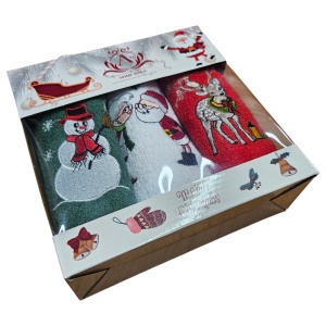 Set 3 Prosoape de Crăciun 30×50 cm – Modele Festive, Ambalaj Cadou