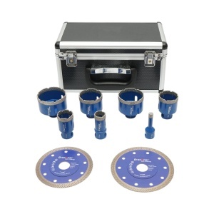 Set 7 carote diamantate 10-68mm, filet interior M14 + 2 discuri 115, 125mm pentru placi ceramice, marmura, granit Breckner Germany, BRECKNER GERMANY, BK93061 - Img 1